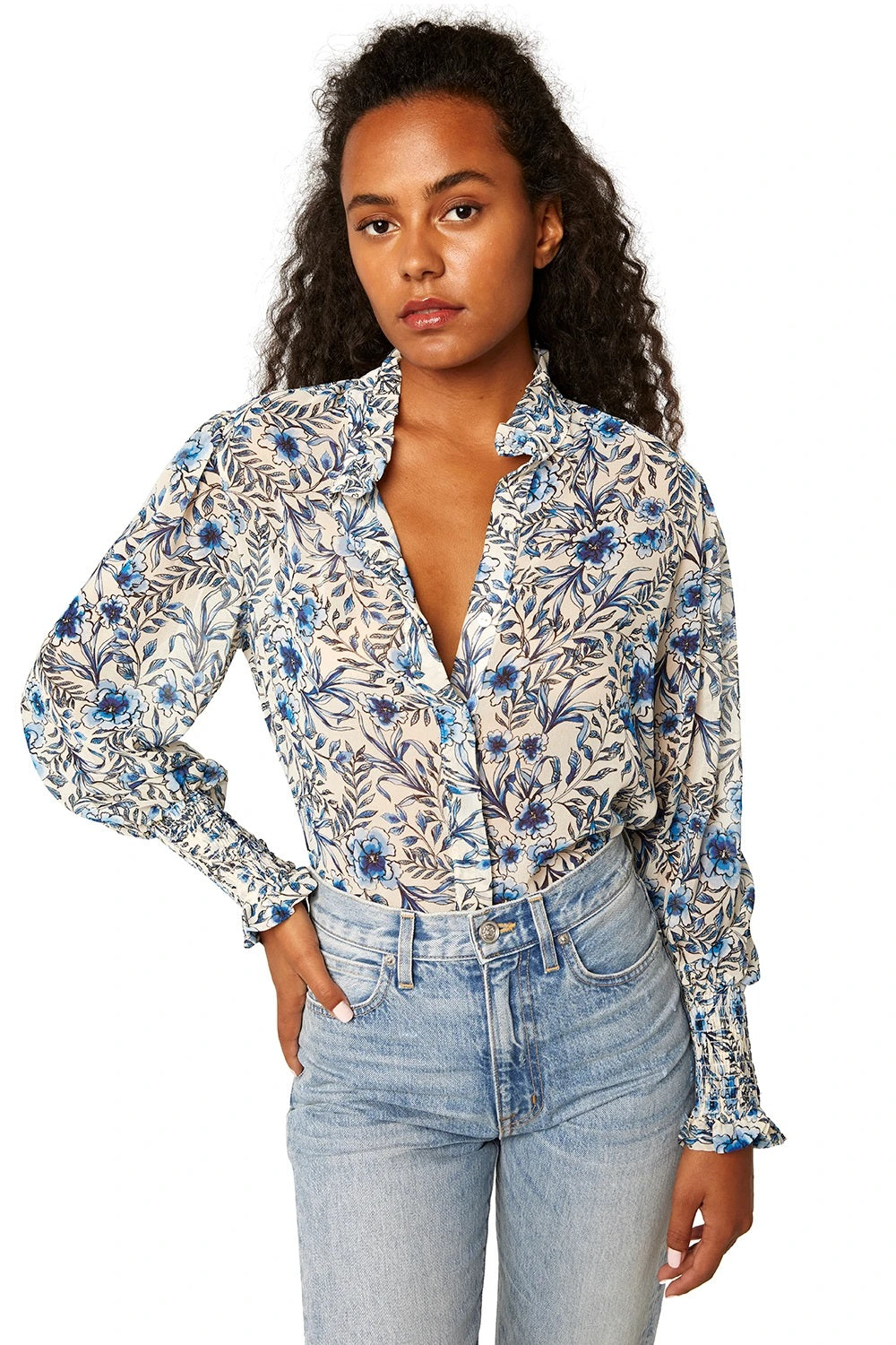 Misa - Candra Top in Indigo Blooms