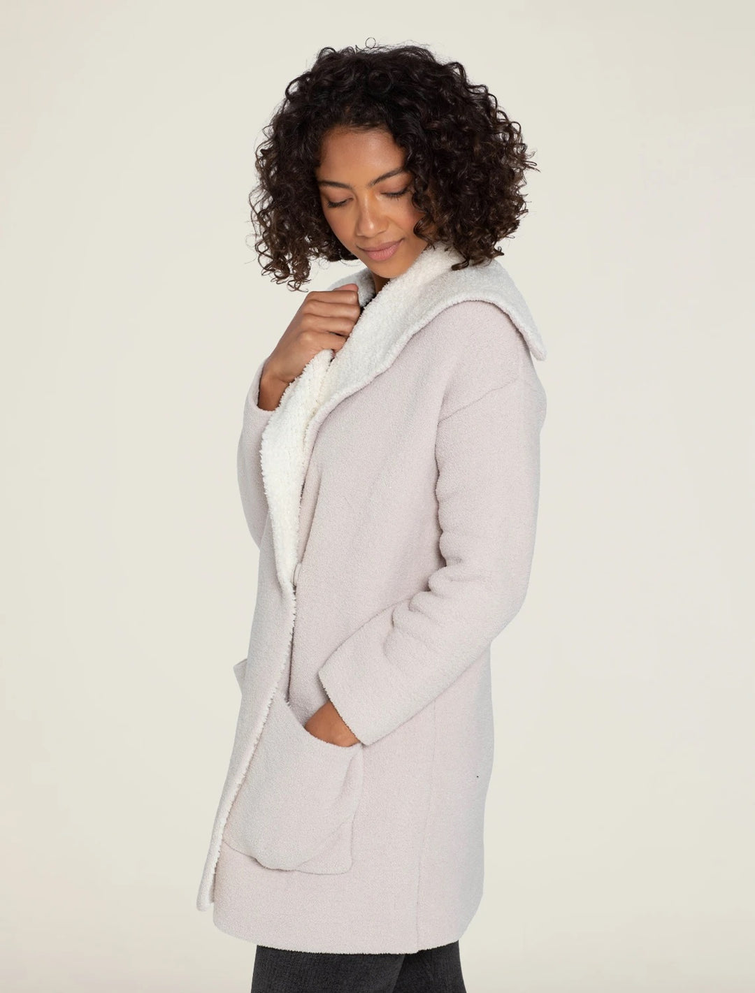 Barefoot Dreams - CozyChic Shearling Drape Car Coat in Stone Cream