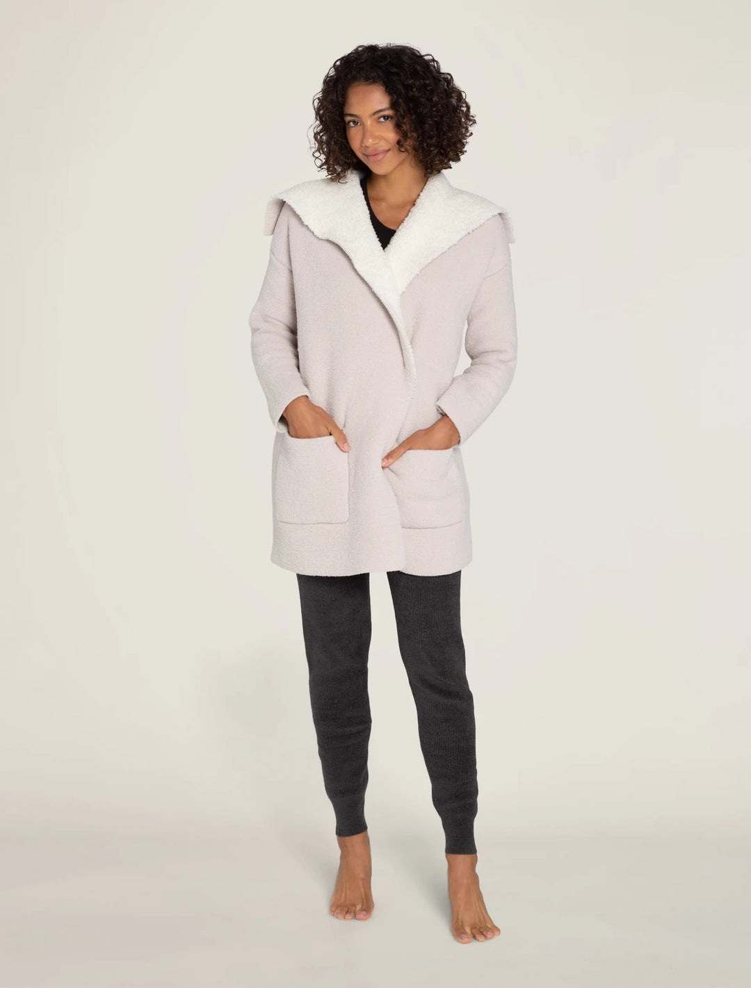 Barefoot Dreams - CozyChic Shearling Drape Car Coat in Stone Cream