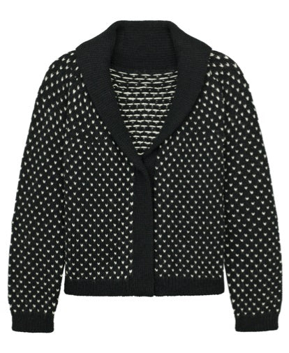 The Great - The Tiny Hearts Lodge Cardigan in Black w/ Cream Hearts