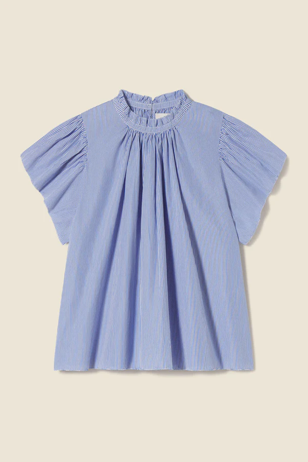 Trovata - Carla Highneck Shirt in Blue/White Stripe