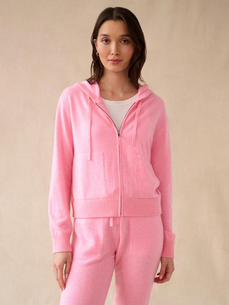 White + Warren - Cashmere Cropped Zip Hoodie in Pink Buds