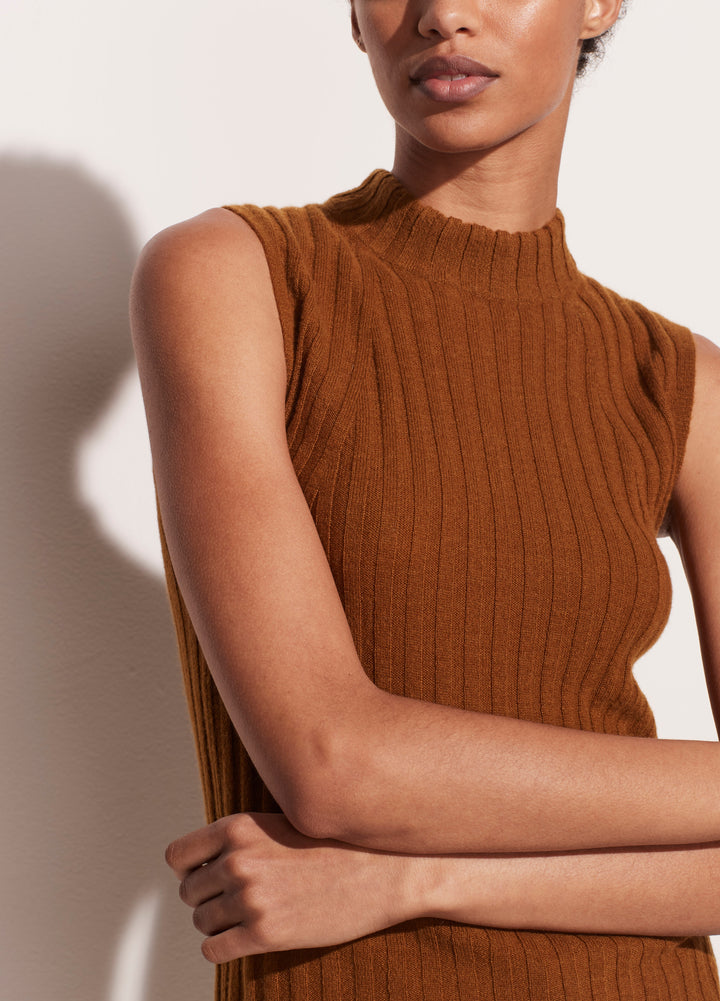 Vince - Cashmere High Neck Shell Tank in Bronze