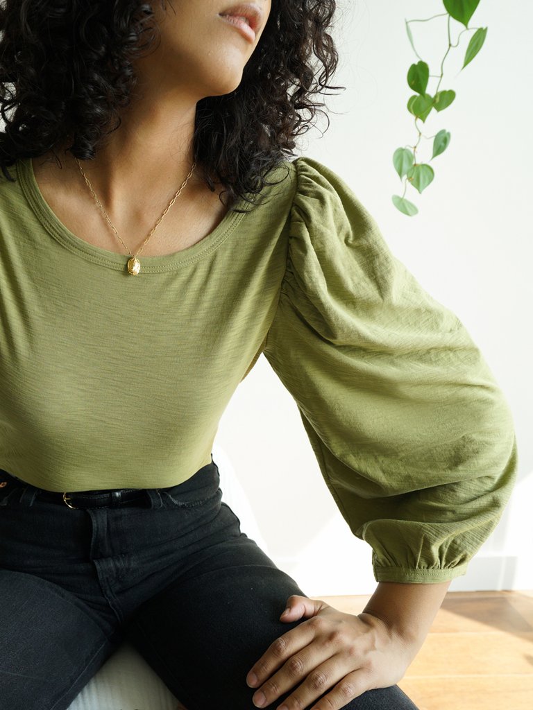 Nation LTD - Cecilia Balloon Sleeve Tee in Olive
