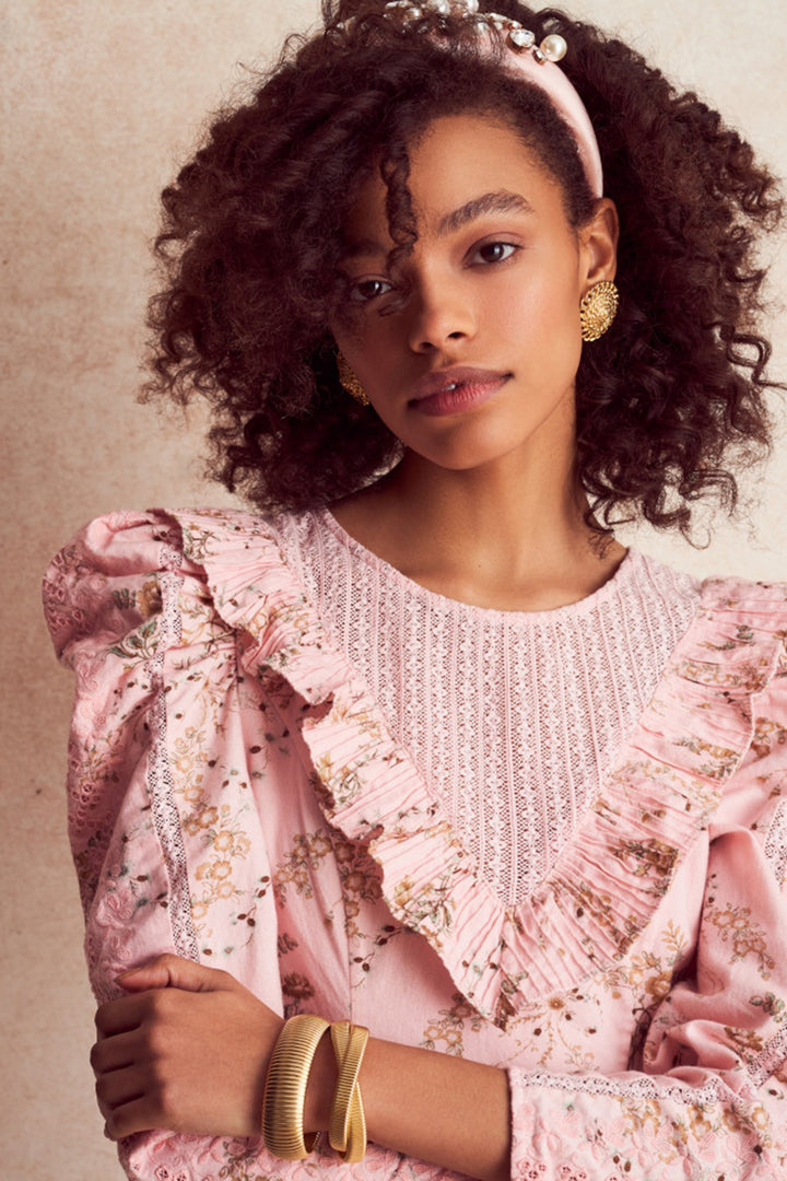 Love Shack Fancy - Cedella Dress in Honey Dew Pink