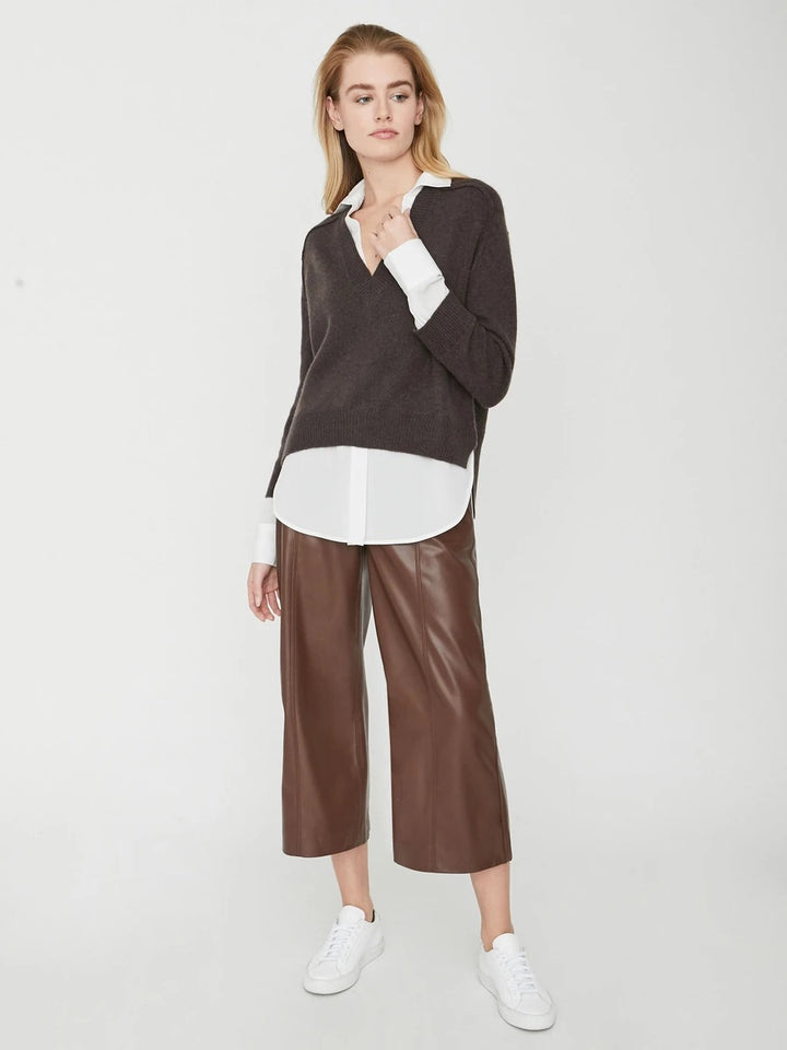 Brochu Walker - Alum V-Neck Layered Looker Sweater in Char Brown Melange