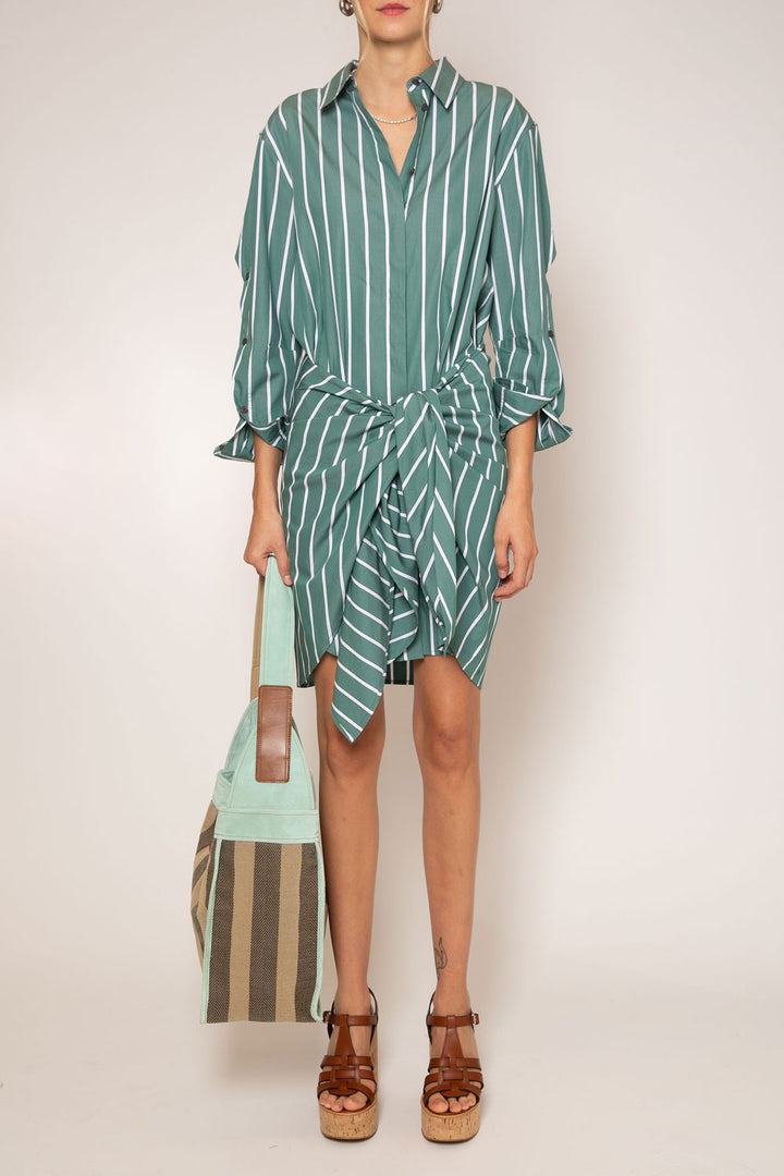 Derek Lam 10 Crosby - Charlotte Tie Waist Shirt Dress in Sagebrush Green