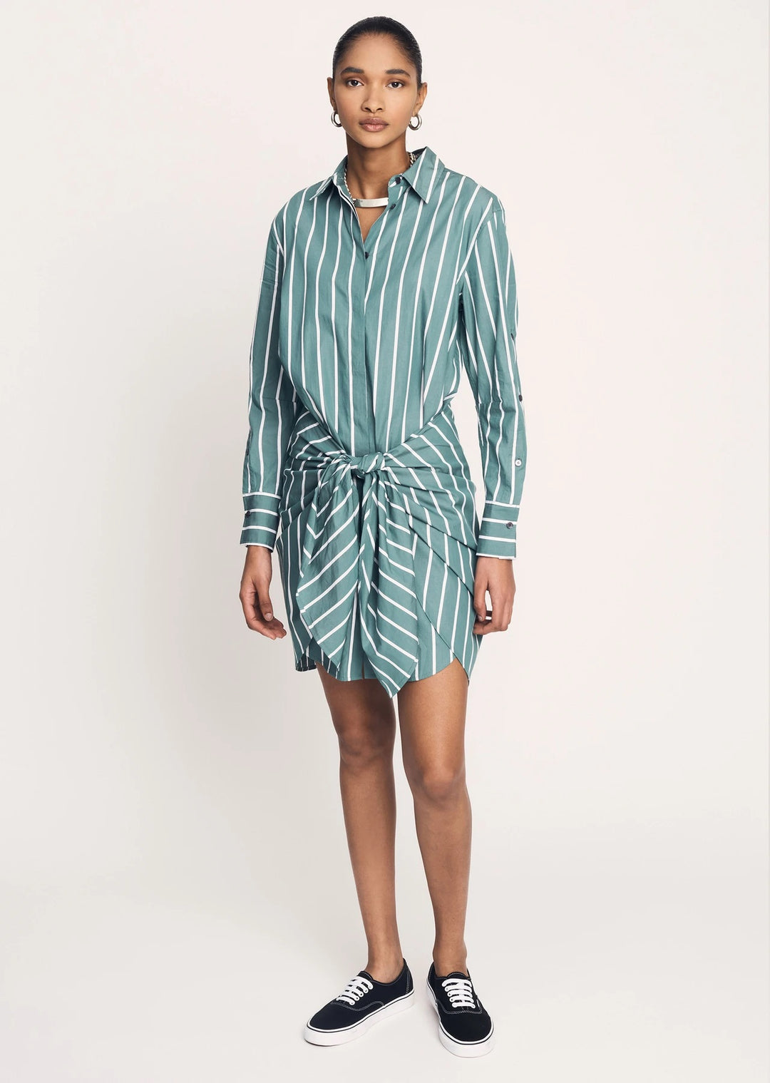 Derek Lam 10 Crosby - Charlotte Tie Waist Shirt Dress in Sagebrush Green