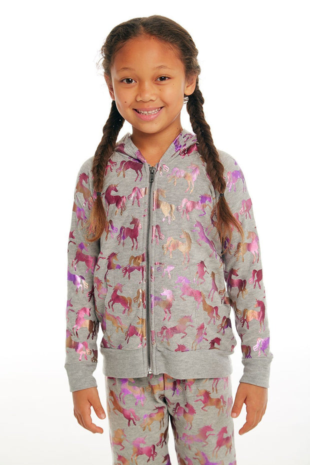 CHASER KIDS - Girls Cozy Knit Long Sleeve Zip Up Hoodie in Heather Grey