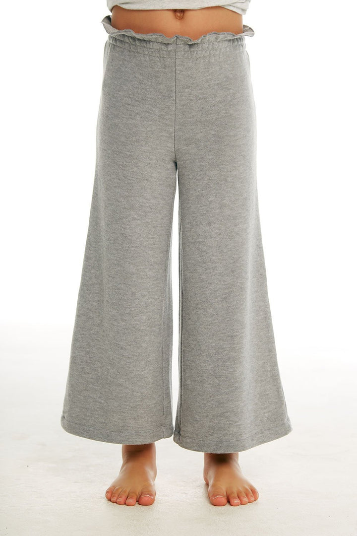 CHASER KIDS - Girls Cozy Knit Paperbag Waist Wide Leg Pant in Heather Grey