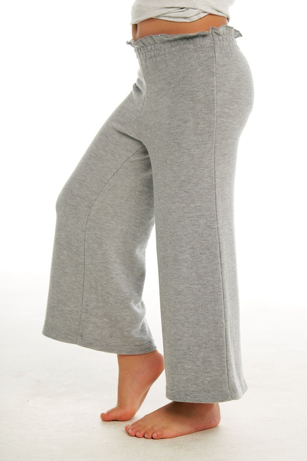 CHASER KIDS - Girls Cozy Knit Paperbag Waist Wide Leg Pant in Heather Grey
