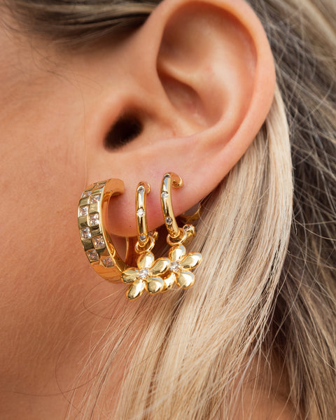 LUV AJ - Checkerboard Pave Hoops in Gold Jewelry
