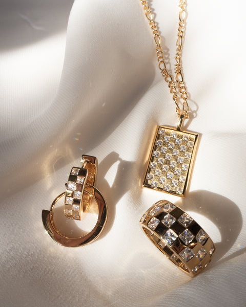 LUV AJ - Checkerboard Pave Hoops in Gold
