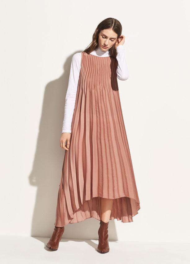 VINCE - Chevron Pleated Dress Vintage Rose