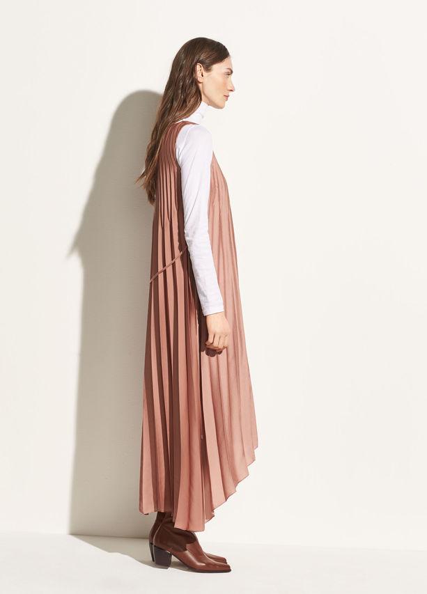 VINCE - Chevron Pleated Dress Vintage Rose