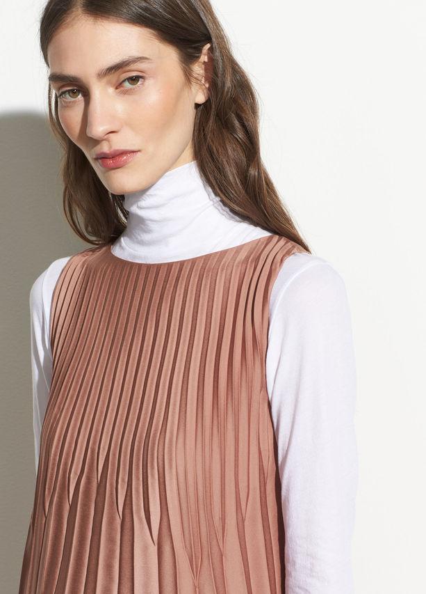 vince pleated dress vintage rose Vince Pleated Satin Long Sleeve Midi Dress Large Vintage Rose $565 NWT