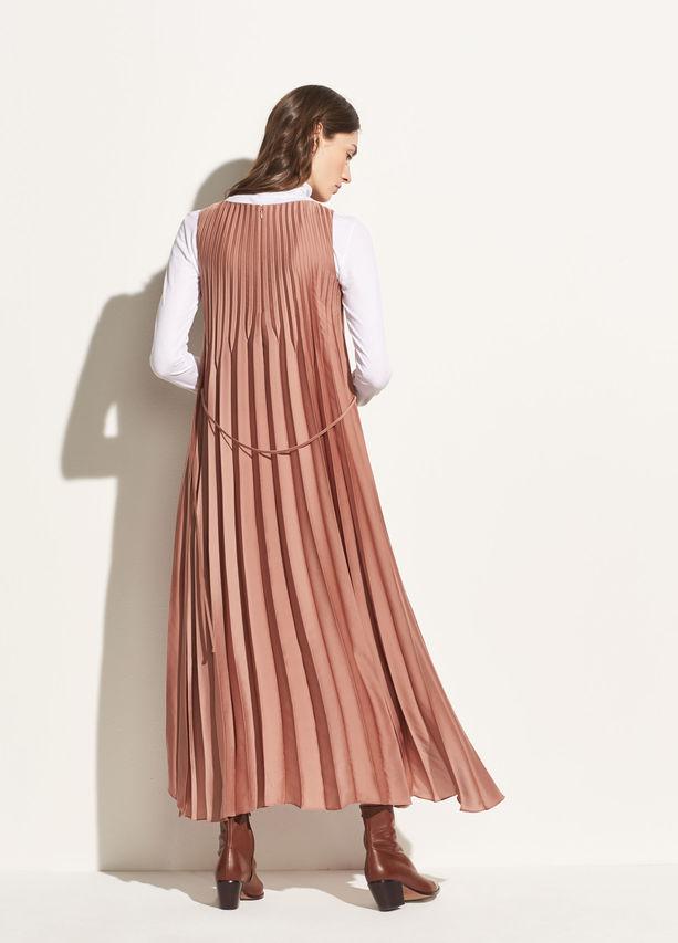 VINCE - Chevron Pleated Dress Vintage Rose