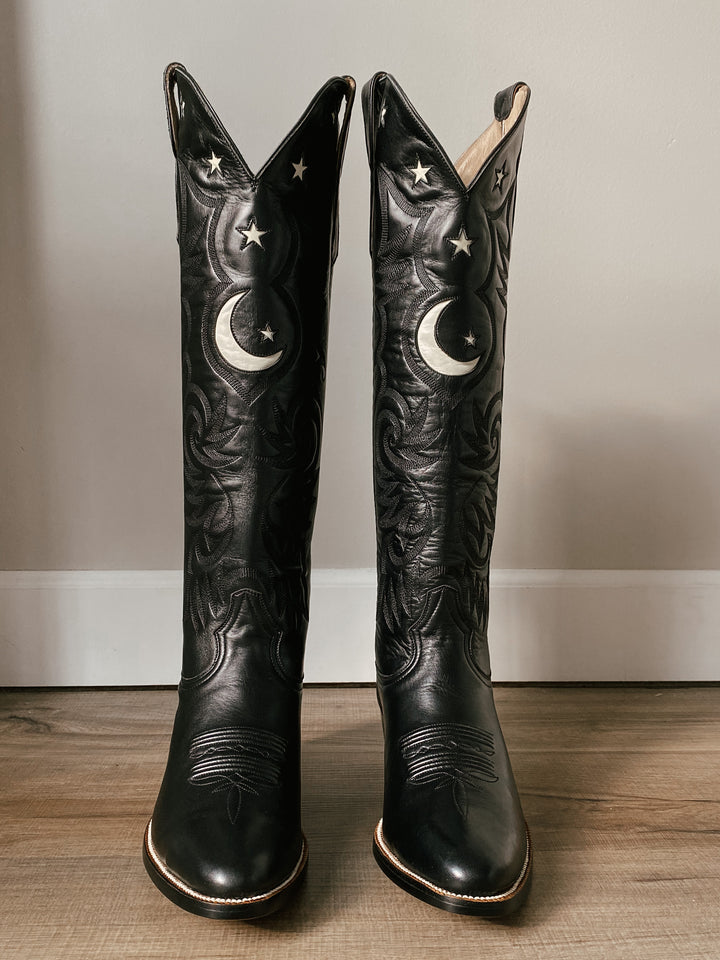 City Boots x Blond Genius - Moon and Star Boot in Black with Bone Shoes