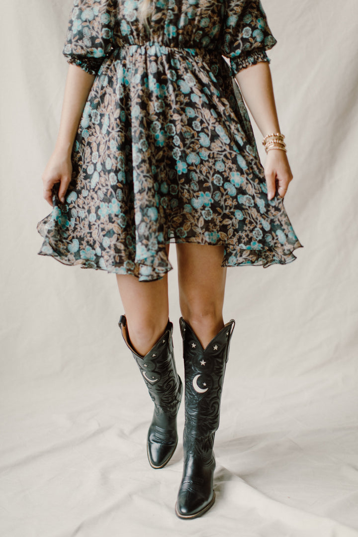City Boots x Blond Genius - Moon and Star Boot in Black with Bone Shoes