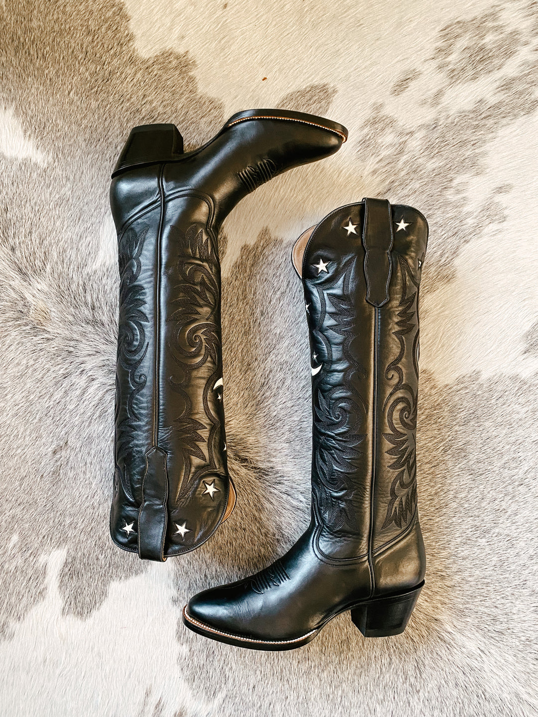 City Boots x Blond Genius - Moon and Star Boot in Black with Bone Shoes