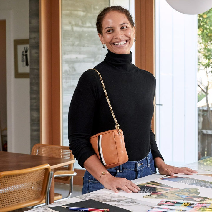 Clare V. - Midi Sac in Natural Rustic w/ Black Italian Nappy & Cream Goat Stripes