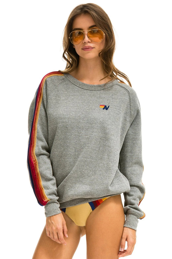 Aviator Nation - Classic w/ Velvet Stripes Crew Sweatshirt in Heather Grey