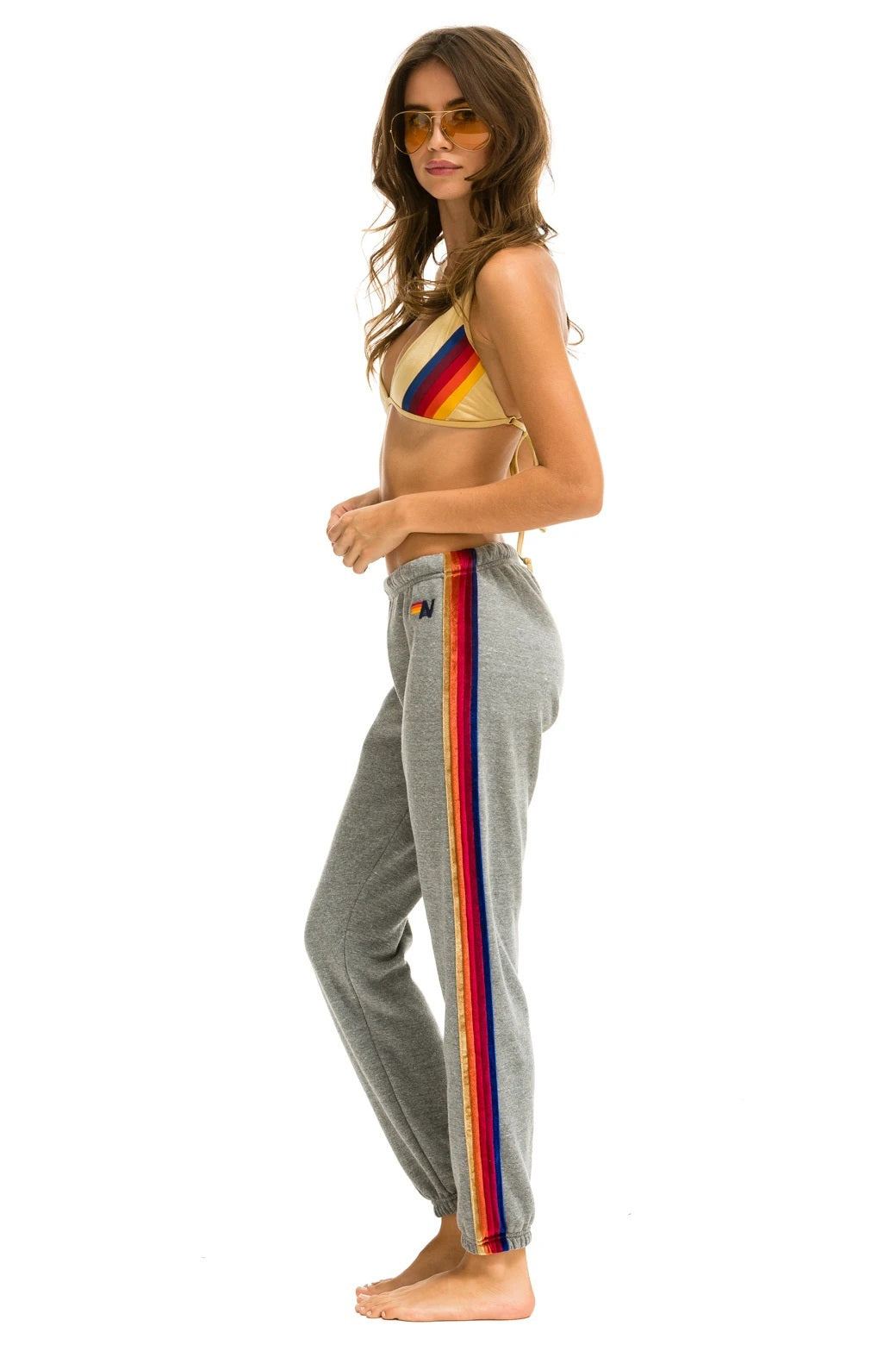 Aviator Nation - Classic w/ Velvet Stripes Women's Sweatpant in Heather Grey