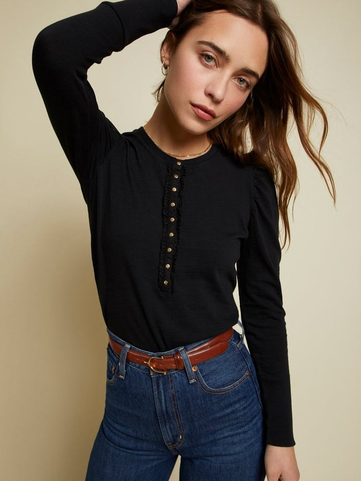 Nation LTD - Clementine Delicate Ruffle Top in Jet Black