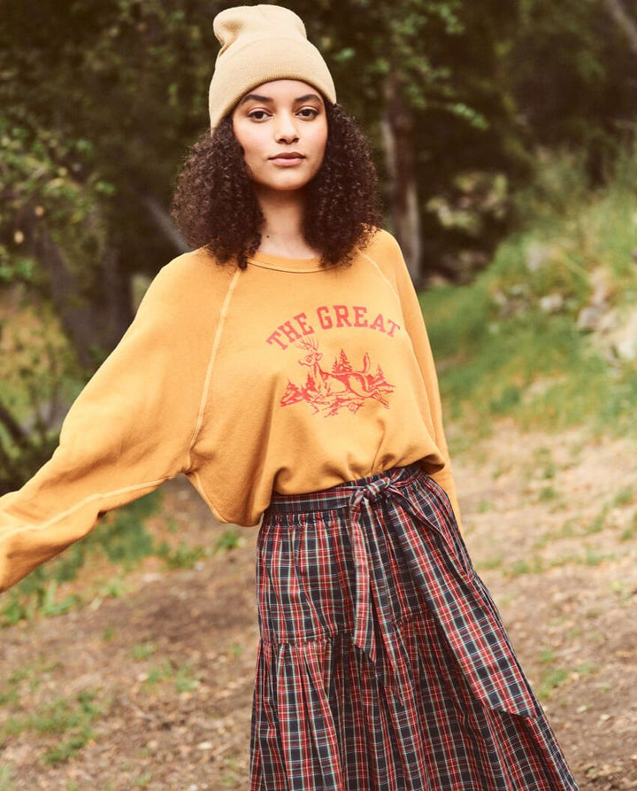 The Great - The College Sweatshirt in Mustard w/ Deer Graphic
