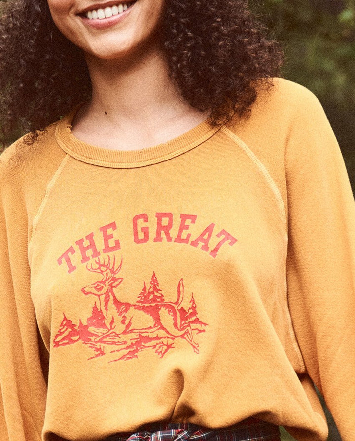 The Great - The College Sweatshirt in Mustard w/ Deer Graphic