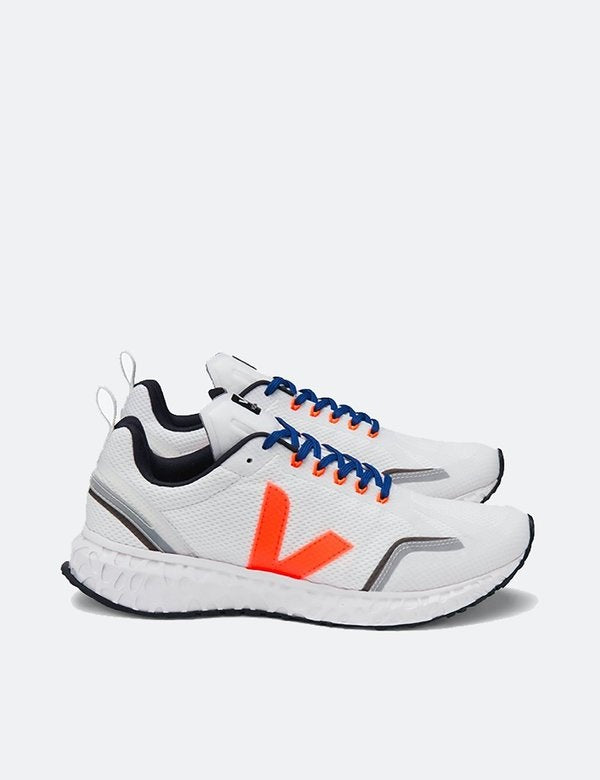 Veja - Condor Mesh Sneaker in White Orange Fluo