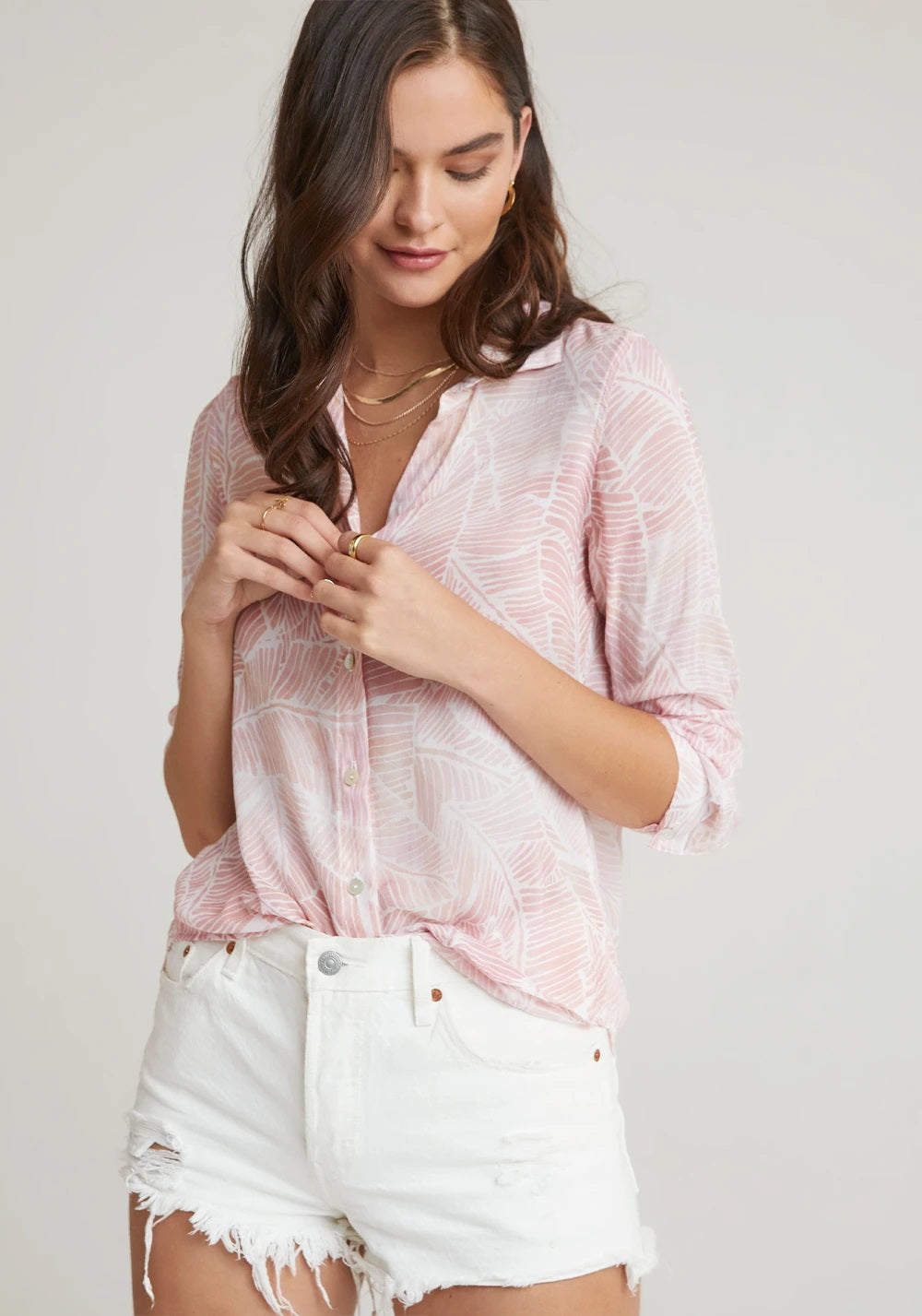Bella Dahl - Button Down Shirt in Coral Quartz Palm