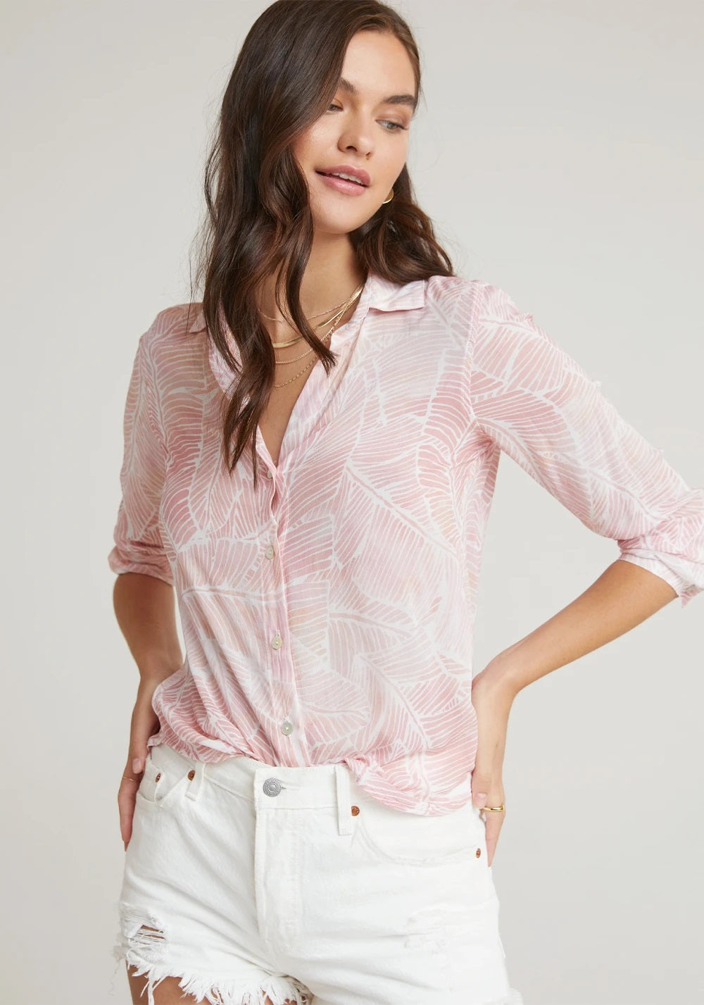 Bella Dahl - Button Down Shirt in Coral Quartz Palm