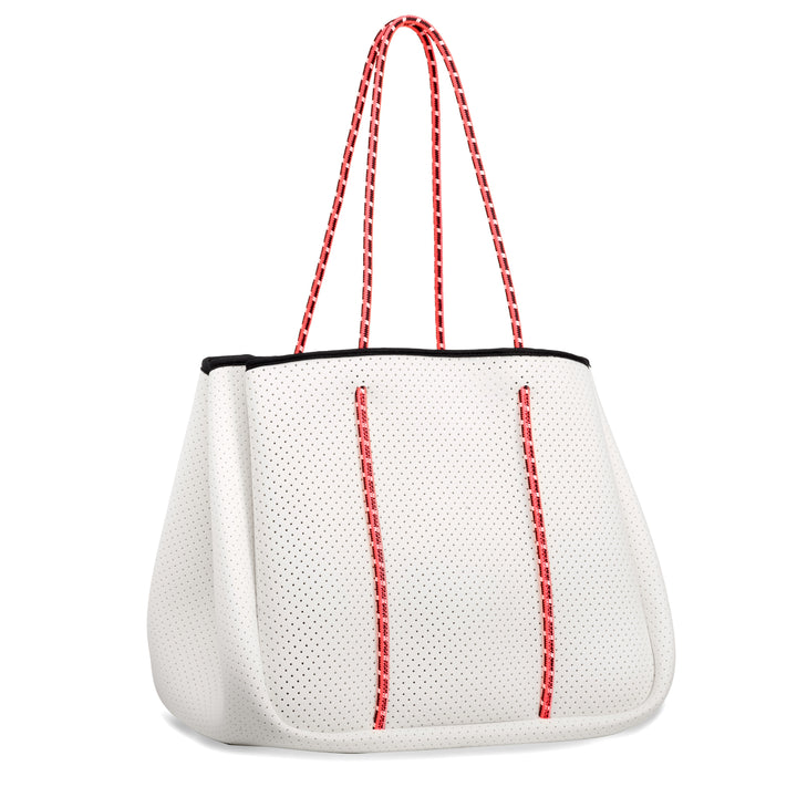 Annabel Ingall - Sporty Spice Neoprene Tote in White with Coral Straps