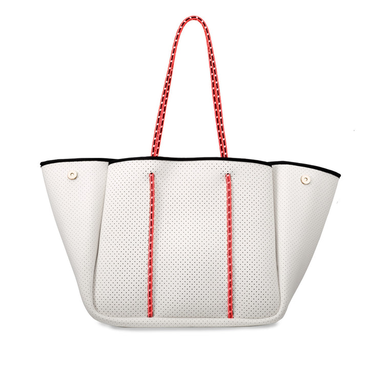 Annabel Ingall - Sporty Spice Neoprene Tote in White with Coral Straps