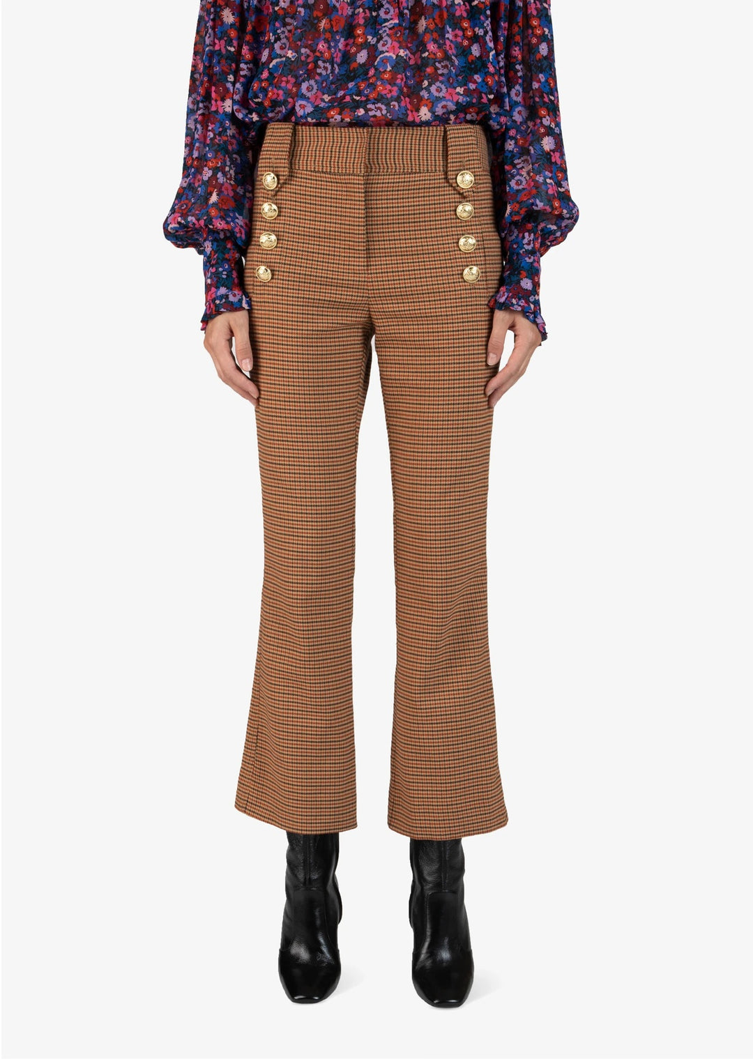 Derek Lam 10 Crosby - Corinna Cropped Flare w/ Sailor Buttons in Rust Multi