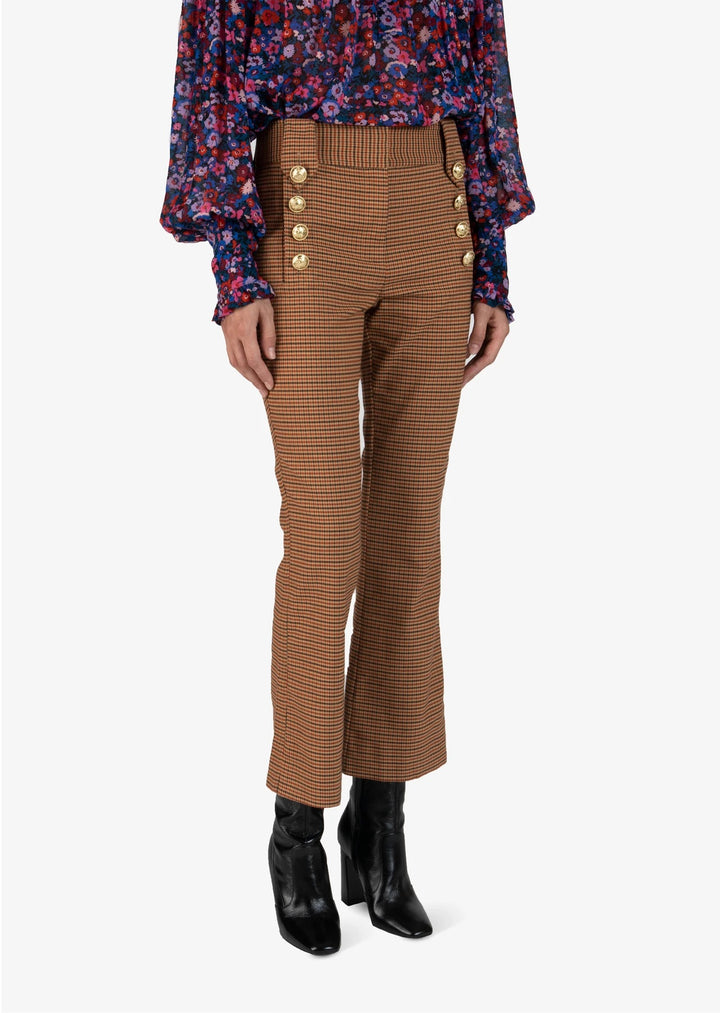 Derek Lam 10 Crosby - Corinna Cropped Flare w/ Sailor Buttons in Rust Multi