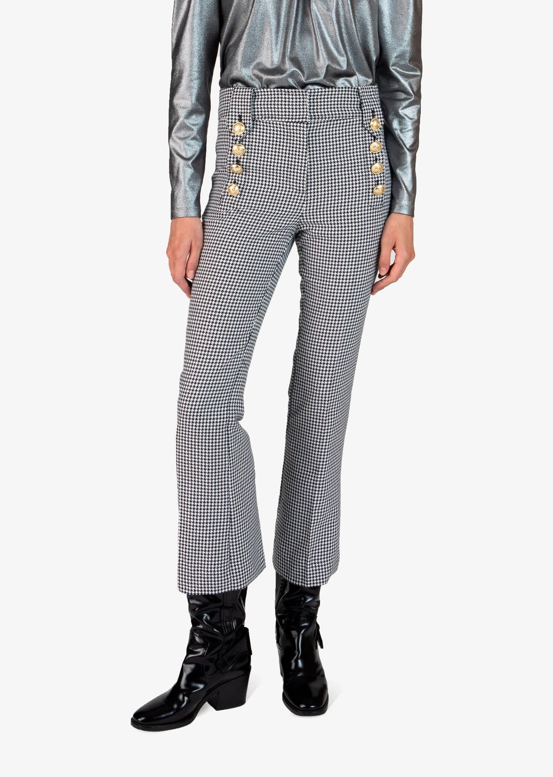 Derek Lam 10 Crosby - Corinna Cropped Flare with Sailor Buttons in Black-White