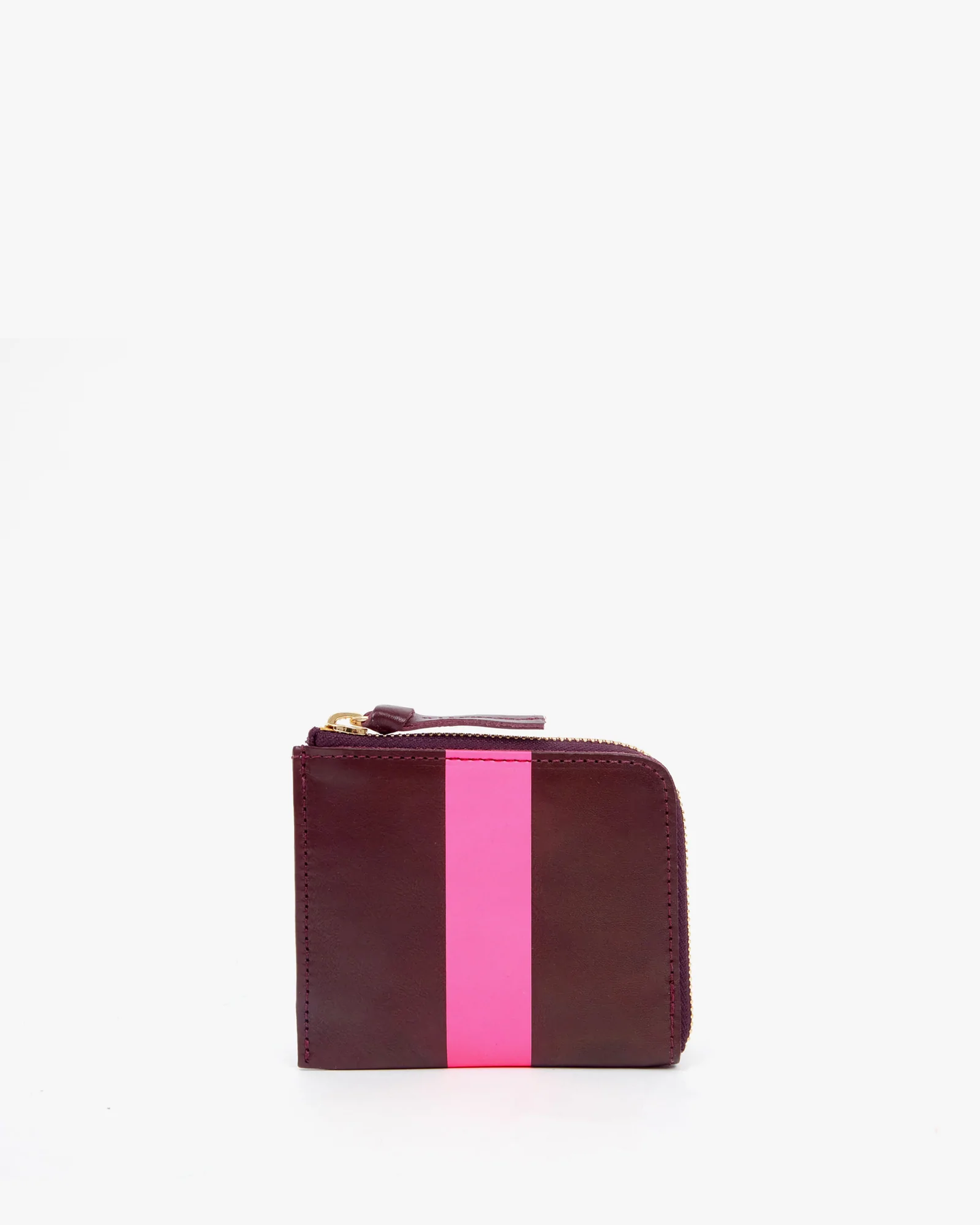 Clare V. - Corner Zip Wallet in Plum Rustic with Neon Pink Stripe