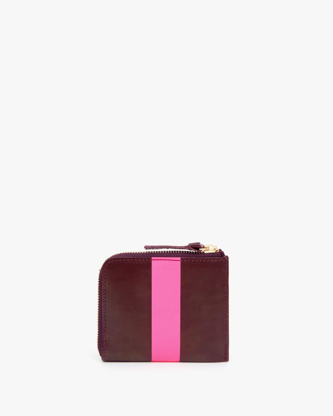 Clare V. - Corner Zip Wallet in Plum Rustic with Neon Pink Stripe