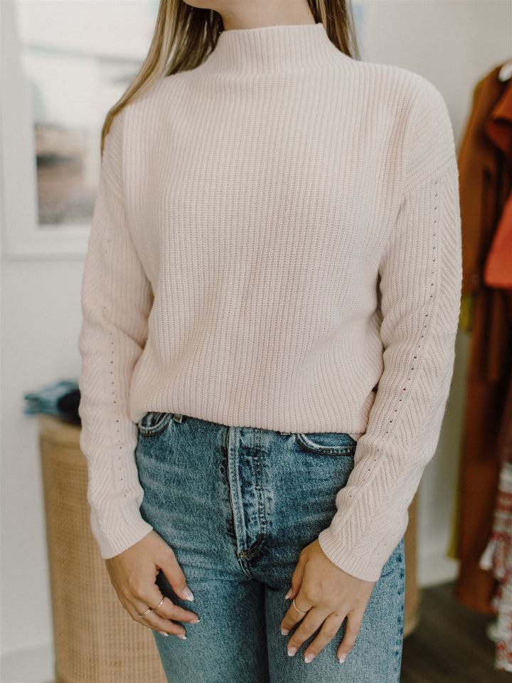 White + Warren - Sustainable Cotton Ribbed Mock Neck Sweater in Champagne Pink
