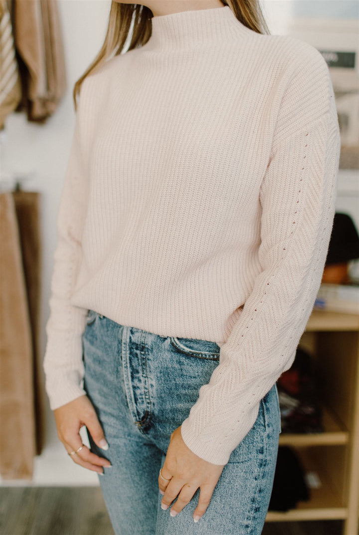 White + Warren - Sustainable Cotton Ribbed Mock Neck Sweater in Champagne Pink