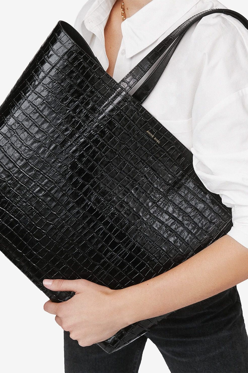 Anine Bing Croco Tote in Black – Blond Genius