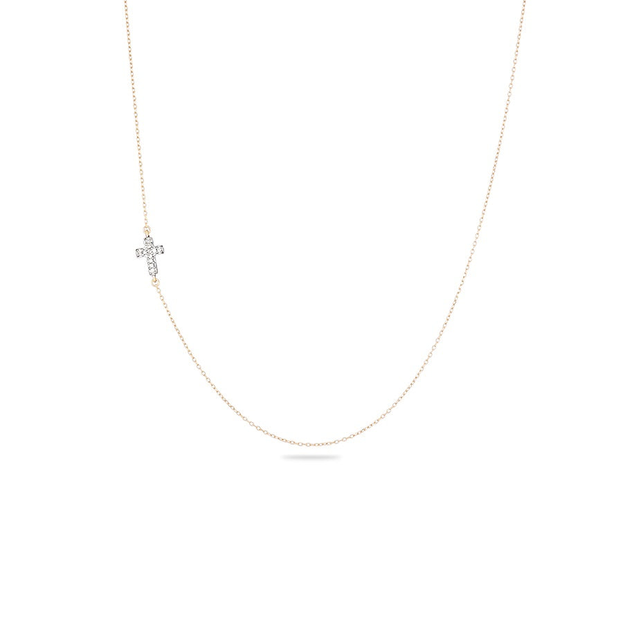 Adina - Tiny Solid Pave Cross Necklace in Y14K