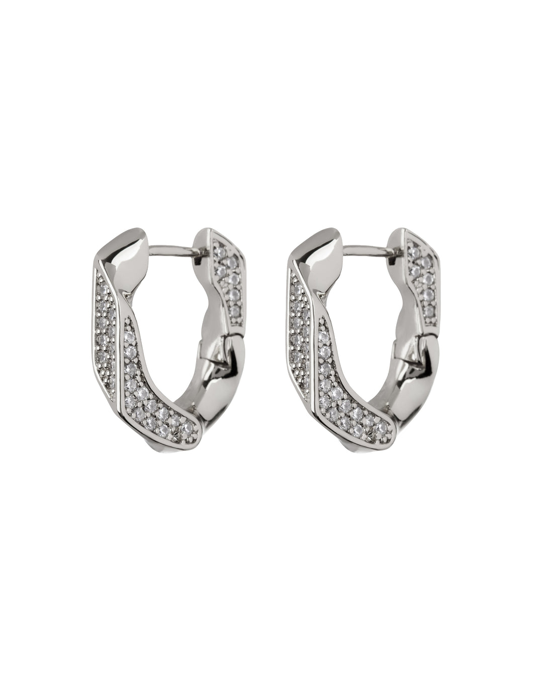 LUV AJ - Pave Cuban Link Hoops in Silver