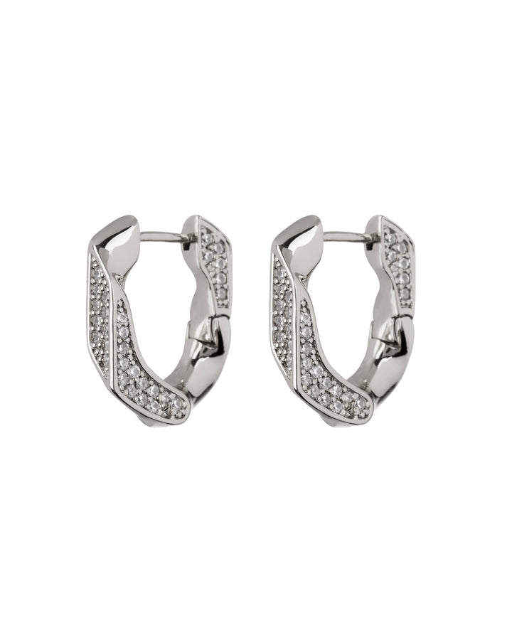 LUV AJ - Pave Cuban Link Hoops in Silver