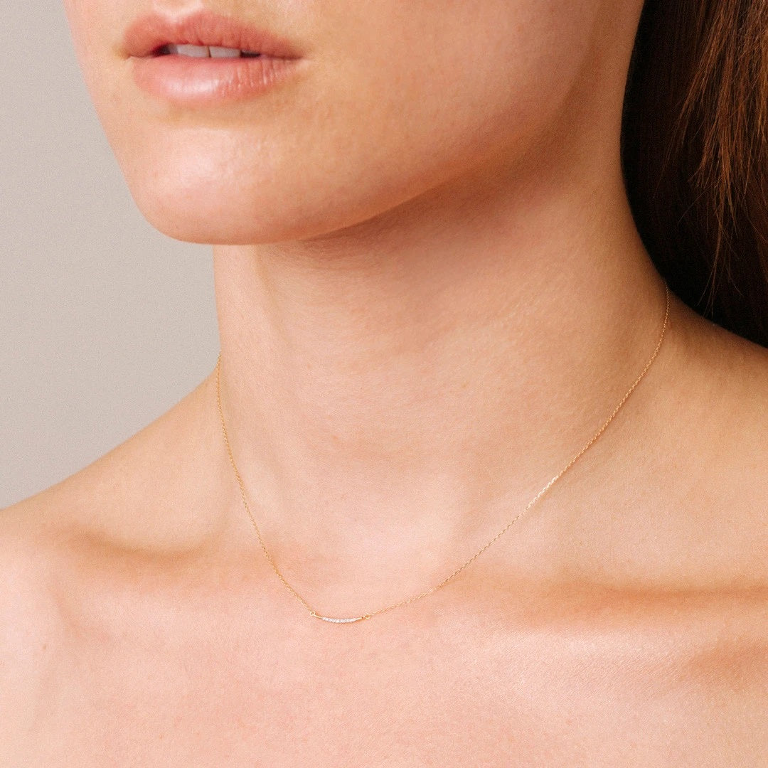 Adina - Small Pave Curve Necklace in Y14K