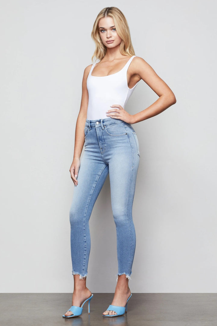 Good American Denim - Good Curves Skinny Crop Jeans with Chew in Blue440