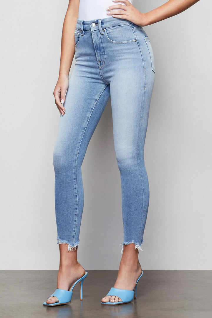 Good American Denim - Good Curves Skinny Crop Jeans with Chew in Blue440