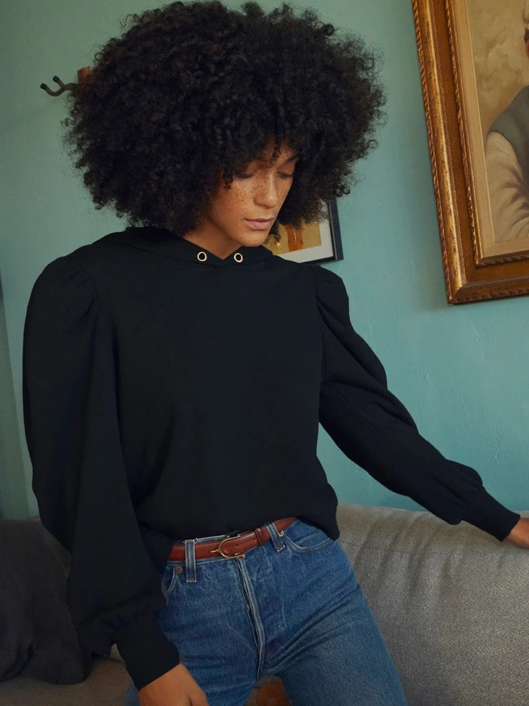 Nation LTD - Davina Cropped Hoodie in Jet Black